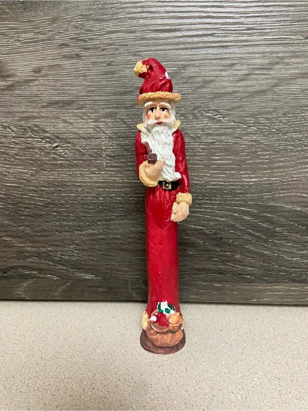 Vintage Santa Claus Figurine Set of 2 Skinny Pencil Tall Red Standing Pair